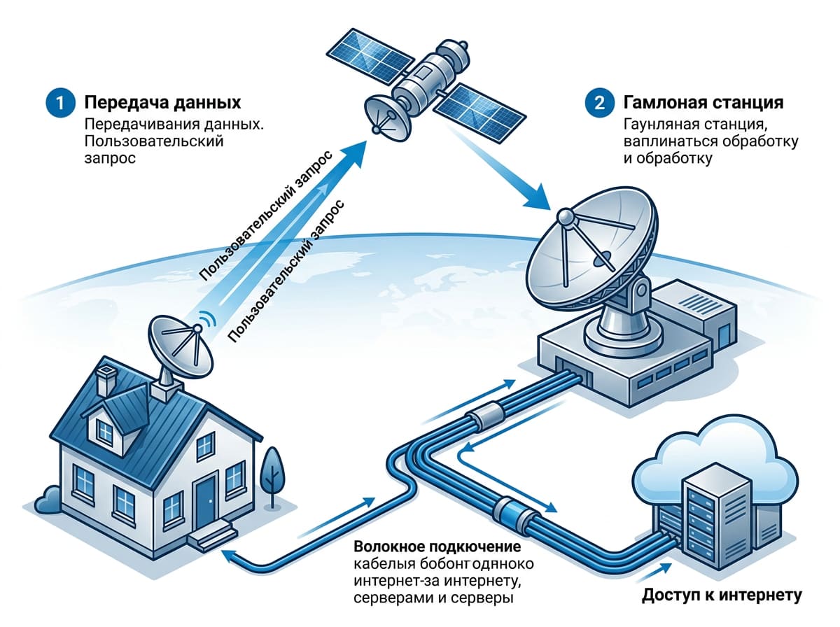 Схема передачи данных через спутниковый интернет: от тарелки до спутника и обратно